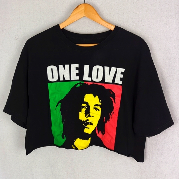 Zion Rootswear Tops - BOB MARLEY XL One Love Black Crop Top Tee